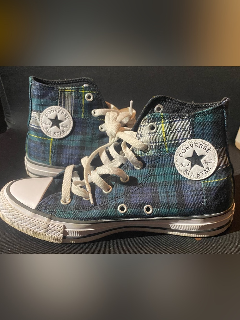 Converse Kids High-Top Sneakers - Blue Green Plaid